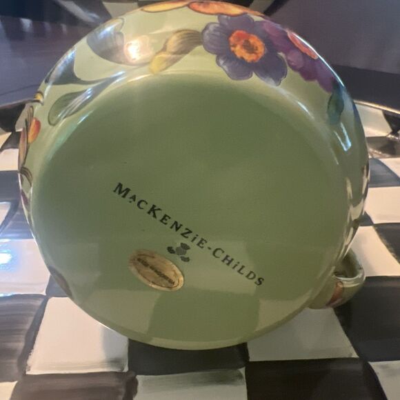 Mackenzie Childs Green Enamel Flower Market Floral Coffee Mug Cup B - Picture 3 of 4